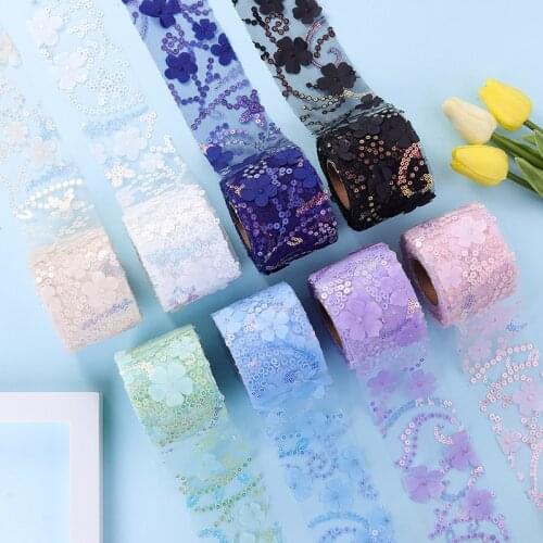 10Yards 8CM 3D Flower Glitter Tulle Roll Crystal Sequin Organza DIY Craft Wedding Home Birthday Decoration Bow Materia HM0000001