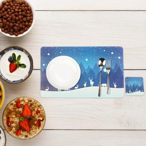 12Pcs Christmas Cup Mats New Year Tablecloth Christmas Printed Table Napkin Tableware Placemats Bowl Mats Supplies