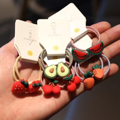 2PCS Cartoon Cute Avocado Watermelon Princess Headwear Kids Elastic Hair Bands Children Ropes Girls Accessories Baby Headdress