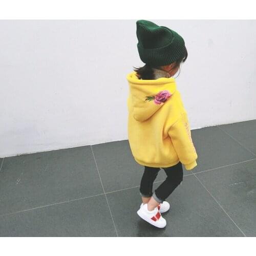 2017 children girl boy winter hooded sweater girls rose embroidery hoodies coats velvet jackets clothes
