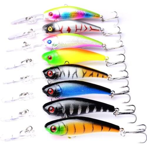 8pc 10cm/8g Wobbler For Trolling Crankbait Fishing Lures Hard Bait Minnow 3D Eyes Plastic Jerkbait Beach Trailer Bass Carp Decoy