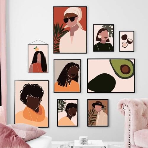 Abstract Bohemia Girl With Tropical Leaf Wall Art Canvas Painting Nordic Posters And Prints Wall Pictures For Living Room Salon