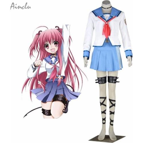 Ainclu Free Shipping Angel Beats! Iwasawa Asami Cosplay Sailor Costume Coat t-suit Dress Custom For Halloween Christmas Costum