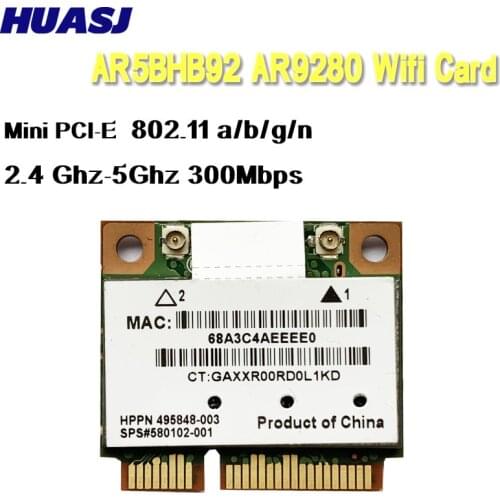 Atheros AR5BHB92-H 300 Mpbs 802.11a / b / g / n Dual Band 2.4G / 5G Mini PCIE Wireless N Card AR9280 for windows / Mac wifi modu