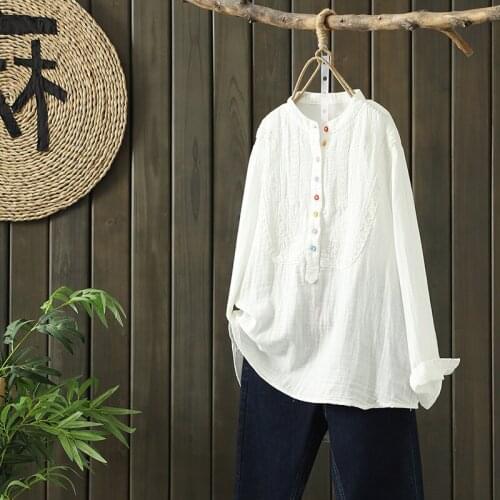 White Elegant Stand Collar Button Double Layer Cotton Shirt For Woman Comfortable Spring 2021 New Casual Women Tops And Blouses