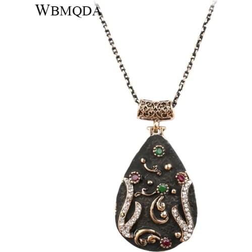 Free Shipping Boho Black Enamel Water Drop Necklaces & Pendants For Women Vintage Gold Color Jewelry Trending Products 2018