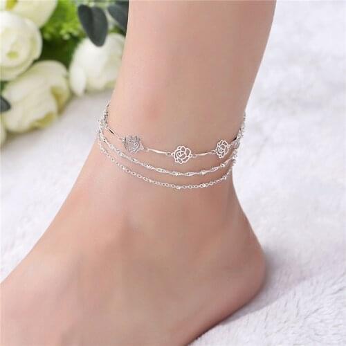 New Fashion Flower Anklets Bracelet 925 Sterling Silver Simple Charm Ankle Chain For Women&Girl Jewelry CB150