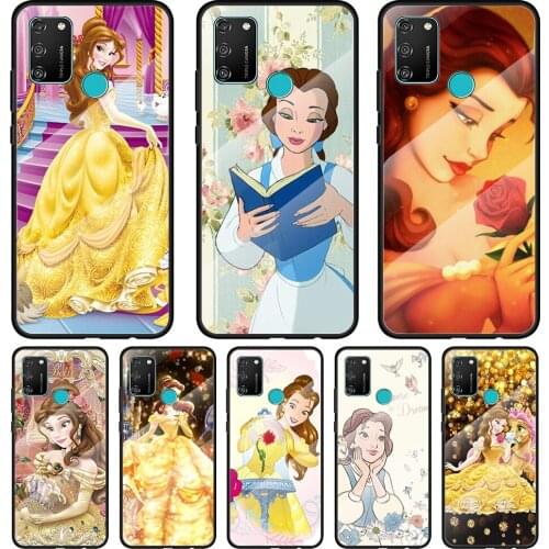 Disney Belle Princess Tempered Glass Cover For Honor 30 20 10 9X 8X Pro Plus Lite Silicone Phone Case Coque