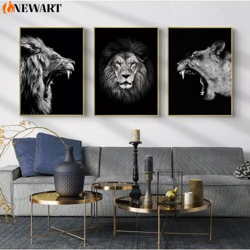 Black White Wild Animal Wall Art For Living Room arrogance Lion cheetah Elephant Canvas Painting Decoration Picture Home Decor