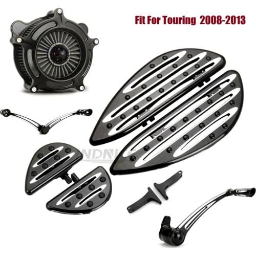 Deep cnc cut Black Floorboards Footpegs Brake Arm Shifter Levers Air Cleaner kits Fit For harley 2008-2013 electra glide ultra