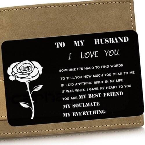 Wallet Clip Card Love Note Wallet Cards Insert Engraved Rose Aluminum Metal To My Husband Business Card Valentines Day Gift