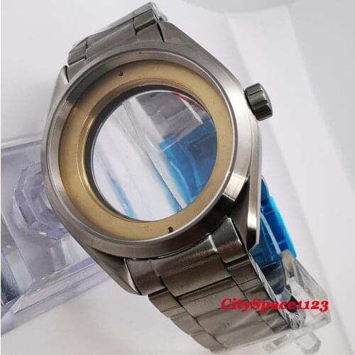Corgeut Watch Parts 41mm Watch Case + watch band brushed stainless steel sapphire Fit ETA 2836 Miyota 8215 ST1612 movement