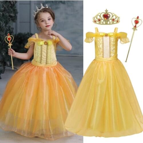 Girls Belle Cosplay Princess Costume For Kids Halloween Carnival Party Dress Up Children Christmas Clothes Disguise Robe Fille
