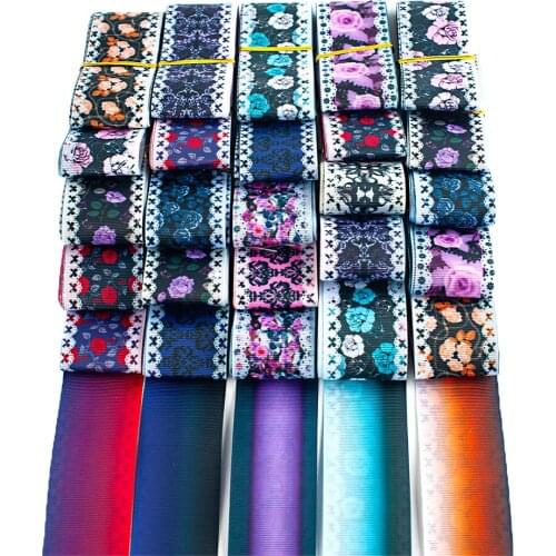 Mixed Dark Flowers Random set 5/10yards Double Side Printed Rose grosgrain ribbon