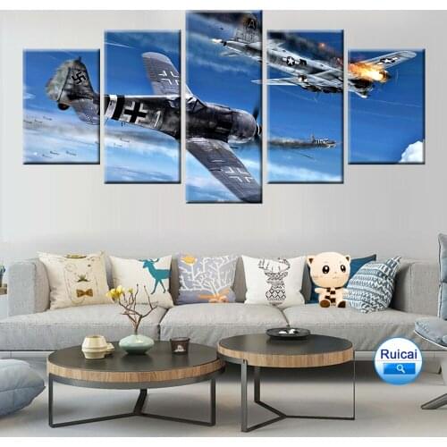 Blue Sky Bomber Aircraft Canvas Painting Poster Wall Art Childrens Room Unique Gift Wall 5 Piece Modular