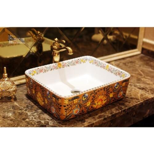 Hot Rectangular shape Europe style chinese washbasin sink Jingdezhen Art Counter Top ceramic bathroom sink white ceramic sink