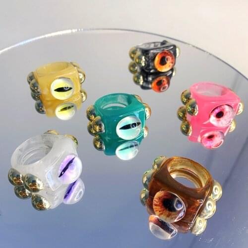 Egirl Style Candy Color Evil Eye Rings for Women Y2K Jewelry Vintage Goth INS Rings Charm 2000s Aesthetic Fashion Friends Gifts