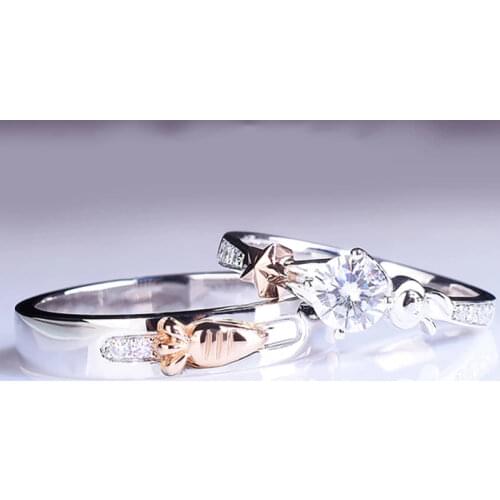 Cute Couple Rabbit Radish 925 Sterling Silver Ring Men and Women Luxury Wedding Engagement Jewelry Trendy Fine Proposal Creative