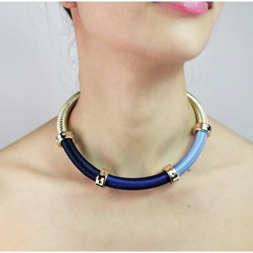 Handmade Rope Chain Statement Necklace Women Simple Necklaces Torques Gold Blue Choker Brand Collar Necklace UKEM