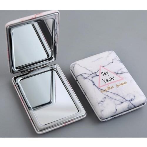 Portable Mini Makeup Mirror Folding Clear Glass Metal Faux Leather Girl Beauty Pocket Cosmetic Mirror for Travel