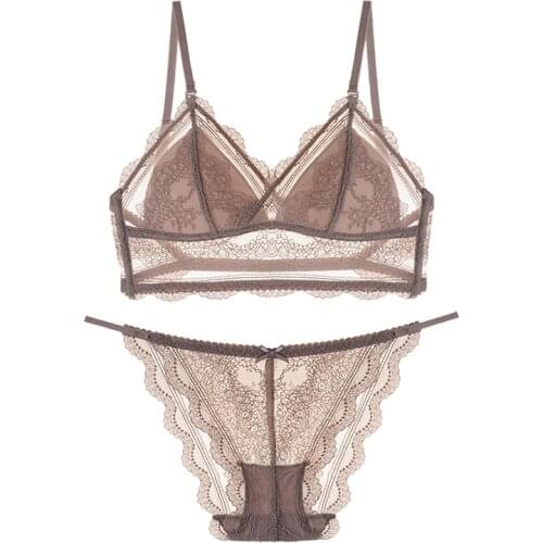 Sexy Bra Set straps U Backless Women Underwear Lace trim Thin Triangle Cup Wireless Bra And Panties set women lingerie