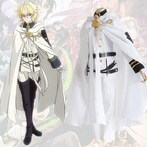 Anime Seraph of the End Mikaela Hyakuya Cosplay Costume Fighting Uniform Full Set Cloak+Coat+Shirt+Pants+Belt+Collar