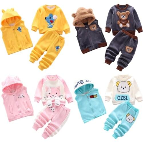 Boys' and girls' suitsAutumn Warm WaistCoat + Sweatshirt + Pants 3Pcs Infant Kids Children Sports Suit Toddler Clothes 1-4year