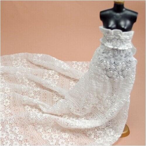 White elastic small plum flower embossed lace fabrics advanced soft stereo DIY style 140CM clothes accessories fabric