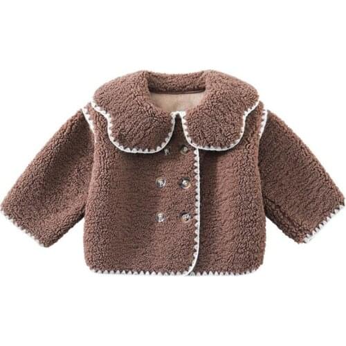DFXD Baby Girls Jacket Winter Petal Collar Thick Warm Girls Fur Coat Double Breasted Kids Outwear Toddler Girls Clothing 1-7Yrs