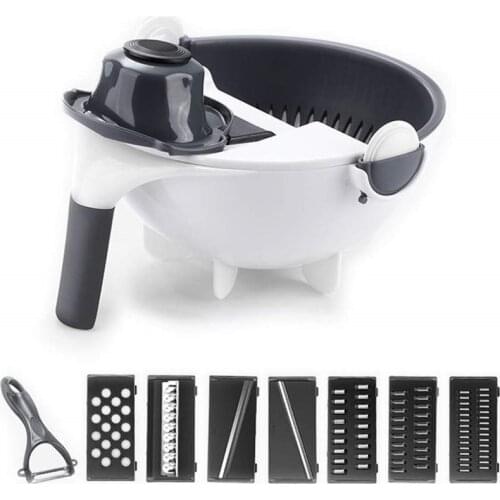9 in 1 Multifunction Vegetable Cutter with Drain Basket Magic Rotate Colander New Vegetable Portable Slicer Chopper Grater