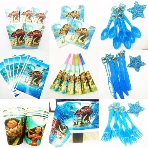 Moana Birthday Party Supplies Kids Disposable Cups Tablecloth Plates Napkins Baby Shower Decorations Favors Cake Dishes Tablewar