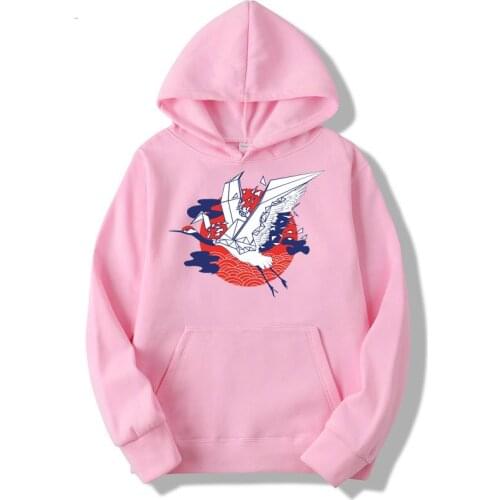 2019 New Printing Crane Flowers Thin Hooded Sweatshirts Pullover Hoodies Mens Harajuku Hip Hop Casual Streetwear Jumper Tops