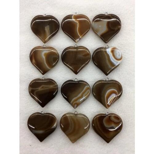 Wholesale 5pcs/pack Brown Banded Agates Carnelian Bead Pendant,40mm Hearts Pendant Stone Jewelry
