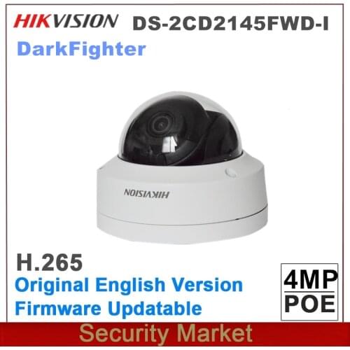 Original English Hikvision DS-2CD2145FWD-I IP POE 4 MP Powered By DarkFighter Fixed Dome Network Camera