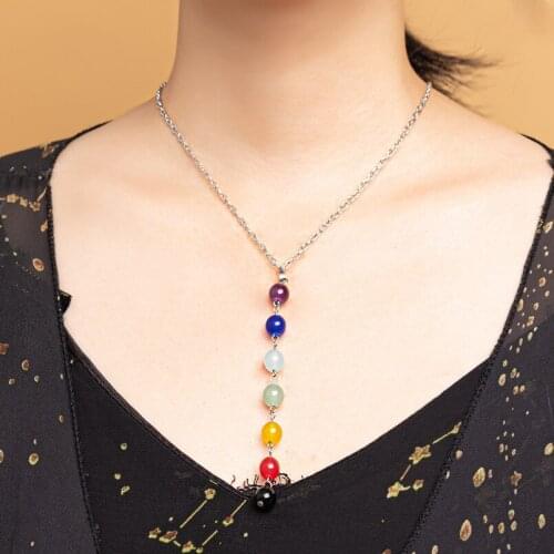 7 Chakra 8mm Gemstone Reiki Healing Balancing Beads Necklace Women Yoga Stone Pendant Necklaces Jewelry Healthy
