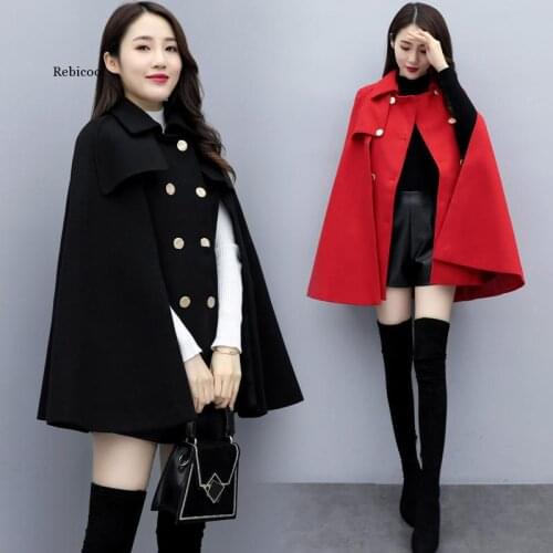 Mid-length Loose Woolen Cloak Women Outerwear Autumn Winter Korean Plus Size Moda Abrigo Mujer Double Breasted Fashion Coat