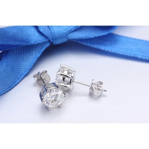 18K White Gold moissanites earrings stud earrings with round 6.5mm 1ct/pc EF color brilliant cut moissanites stones