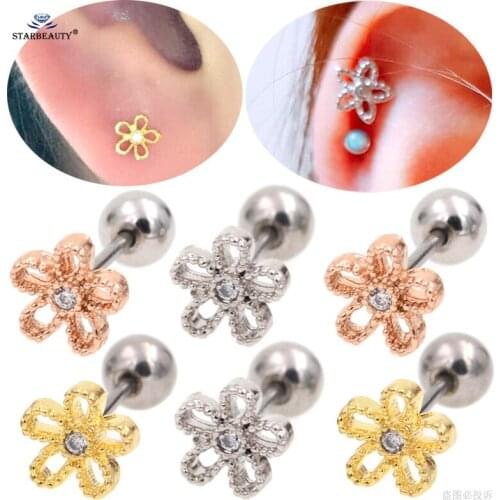 2pcs/lot Flower Bijoux Tragus Piercing Oreja Cartilage Earrings Studs Helix Piercing Orelha Stainless Steel Pircing Ear Jewelry