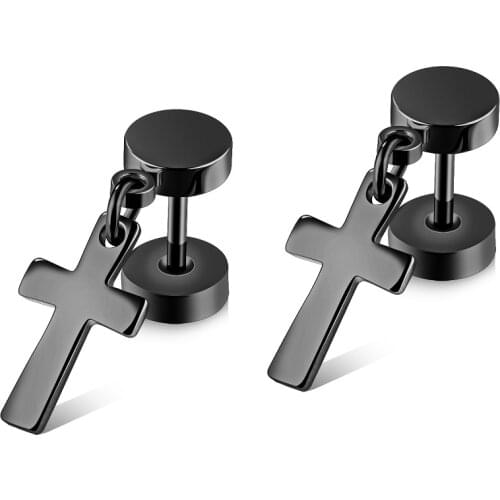 FATE LOVE Unisex Women men Cross Stud Earrings boy/girl Fashion Jewelry white Black gold color 316L Stainless Steel GE344