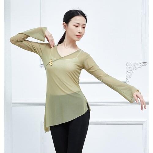 Adult Mesh Oriental Latin Belly Dance Top Transparent Blouse Shirt Costume for Sale Women Dancing Clothes Dancer Wear Clothing