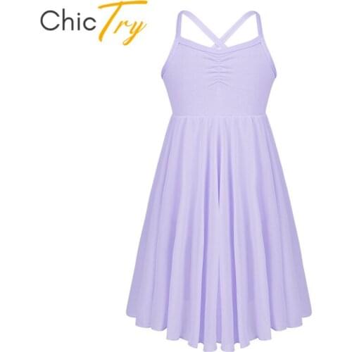ChicTry Kids Girls Spaghetti Straps Chiffon Ballet Tutu Dress Children Ballet Gymnastics Leotard Stage Lyrical Dance Costumes