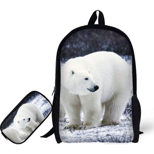 2Pcs School Bags for Boys Girls Primary School+Pencil Case Cute Polar Bear Printing Children Backpack Schoolbag Pencil Bag