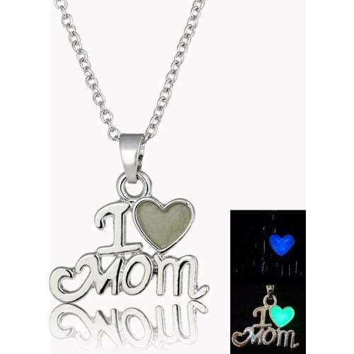 Brand New Jewelry with Silve Plated Letter of " I Love Mom" Shaped Glow in the Dark Pendant Choker Necklace for Women Party