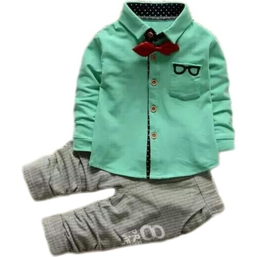 Baby Boy Spring Autumn Gentleman Clothing sets Suit Newborn Baby Bow Tie t-shirt + pants 2pcs set Cotton baby clothes