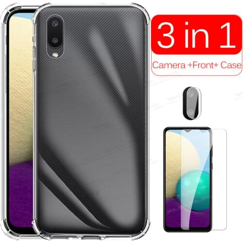 For Samsung A02 Case 3in1 Camera Protective Glass For Samsung Galaxy A02s A 02 s 02s A022F A025F Transparent Phone Cover Fundas