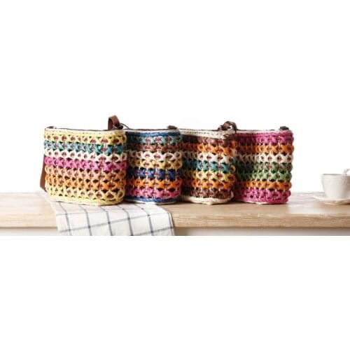 Women Fresh Rainbow Straw Summer Bag Bright Colors Flap Shoulder Bag Fashion Style Striped Beach Straw Bag