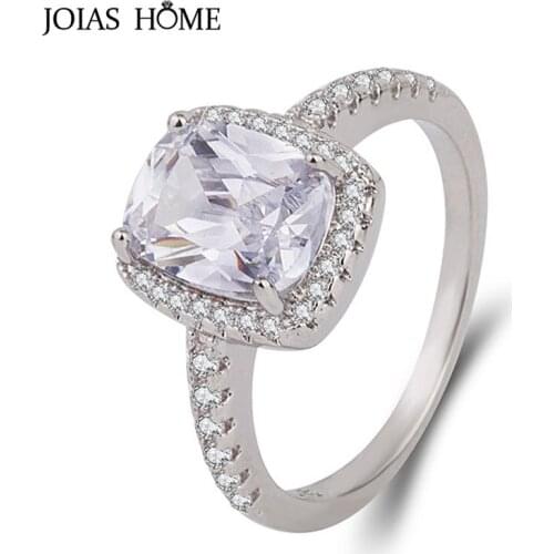 JoiasHome Geometry Gemstones Ring for Women Silver 925 Jewelry Simple design Size6-10 Classic Engagement Rings White Pink Green