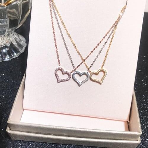 YUN RUO New Arrival Rose Gold Color Micro Pave Zircon Stone Heart Pendant Necklace 316 L Titanium Steel Woman Jewelry Never Fade