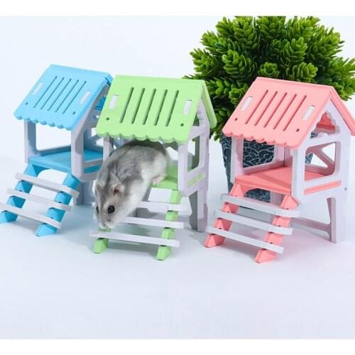 1PC Cute Hamster Wooden House Mini Animal Hedgehog Golden Bear with Ladder Bedroom Watchtower Small Pet Nest Cage Castle Toy