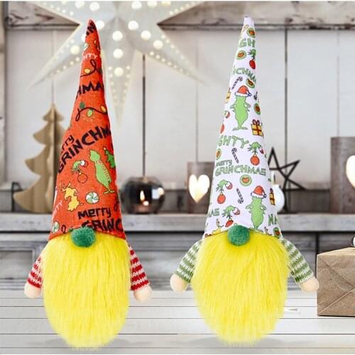 2021 Grinch Gnome Handmade Faceless Doll Rudolph Plush Toy Stuffed Gnomes Plush Doll Ornaments Home Table Gnomes Decor